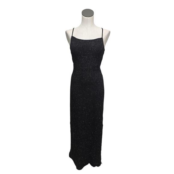 Vintage Y2K Slinky Stretch Whimsigoth Shimmer Backless Formal Gown Black Size‎ 9 - Picture 1 of 11